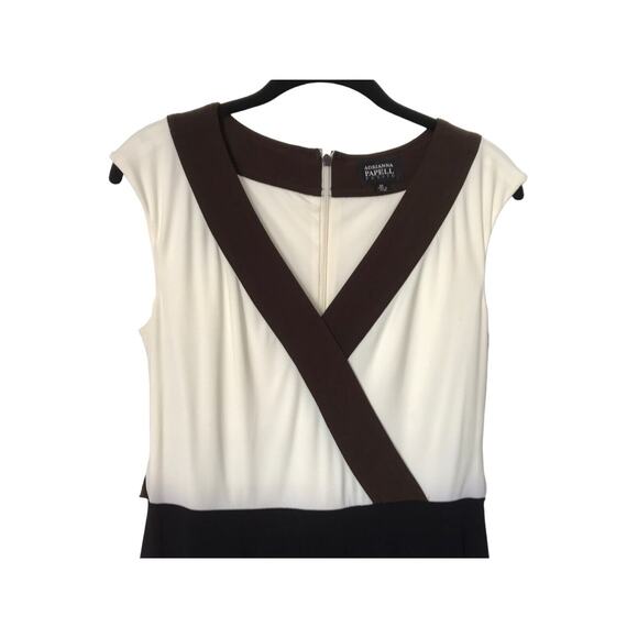 Adrianna Papell Dress Womens Petite Size 6P Brown Cream V-neck Cross Shift - Picture 2 of 15